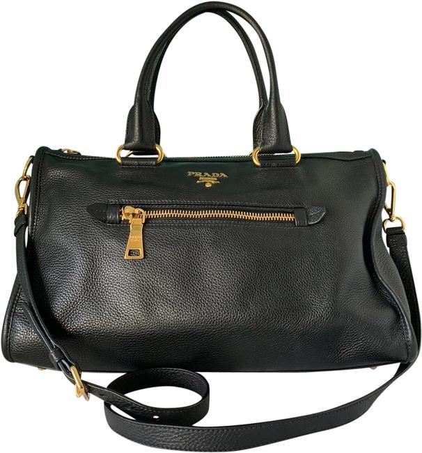 Prada Bauletto Vitello Black Leather Tote