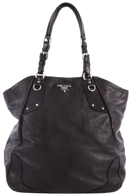 Prada Belted Soft Large Black Calfskin Leather Tote