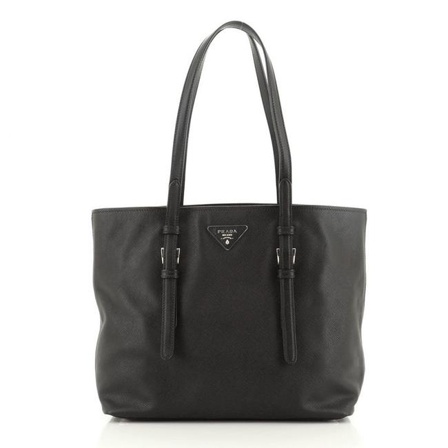 Prada Belted Soft Saffiano Medium Black Leather Tote