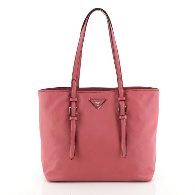 Prada Belted Soft Saffiano Medium Pink Leather Tote