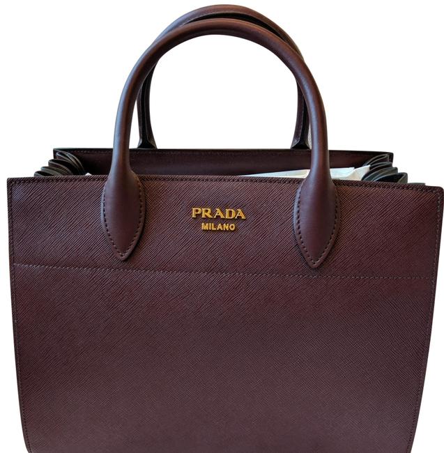 Prada Bibliotheque 1ba049 Burgundy Saffiano Leather Tote