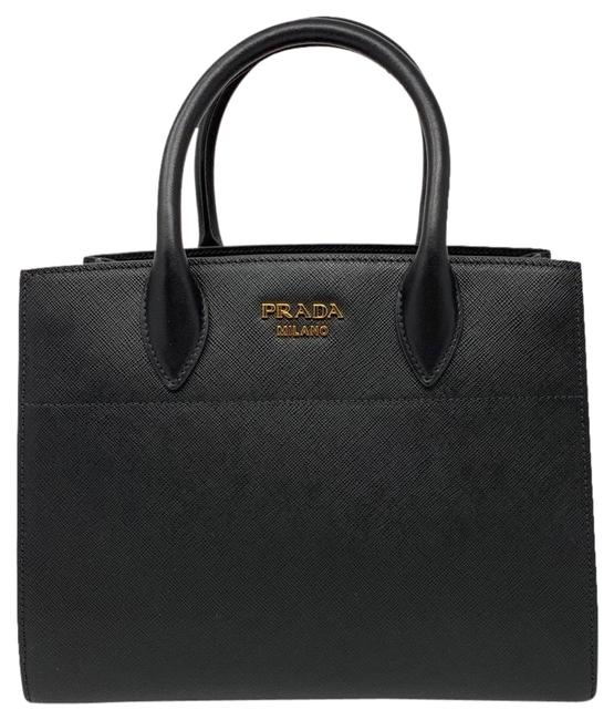 Prada Bibliotheque Saffiano City C BlackRed Leather Tote