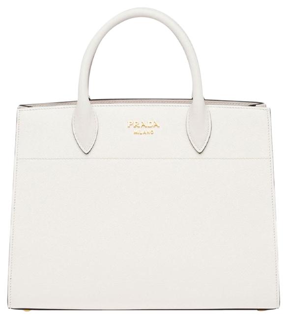 Prada Bibliotheque Saffiano Handbag 1ba049 White Leather Tote