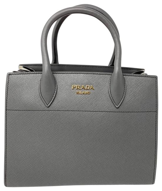 Prada Bag Bibliotheque Small Mercurio talco Leather Tote