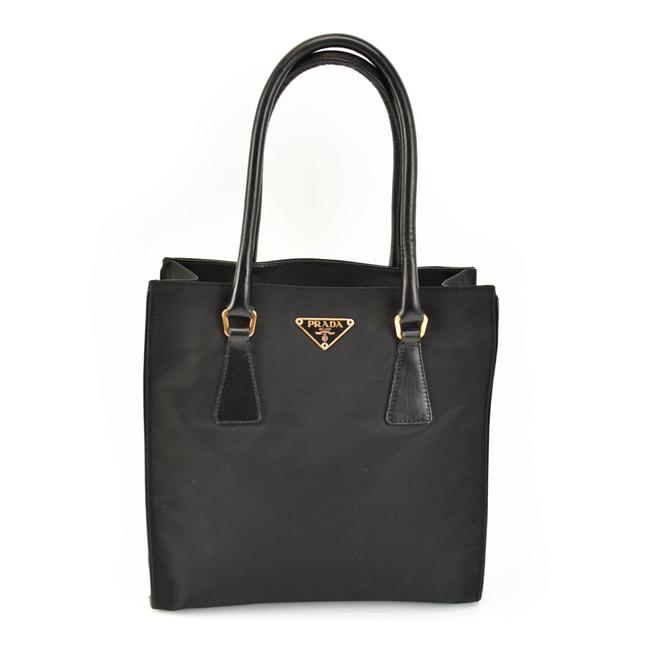 Prada Black Leather Vela Nylon  Logo Rt Tote