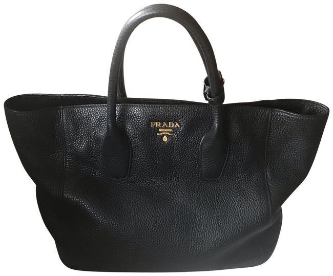 Prada Vitello Daino Black Pebbled Leather Tote