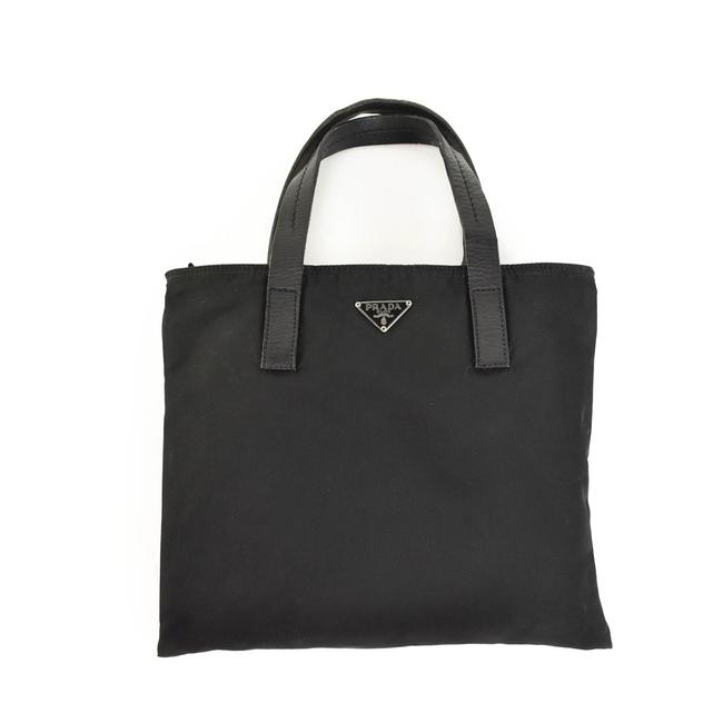 Prada Black Vela Nylon  Leather Logo Sm Tote