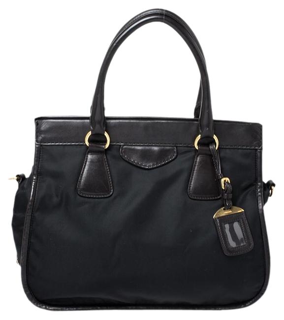 Prada BlackDark Brown Black Nylon and Leather Tote