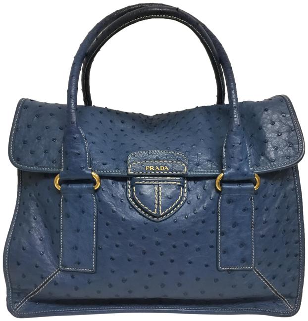 Prada Blue Ostrich Leather Tote