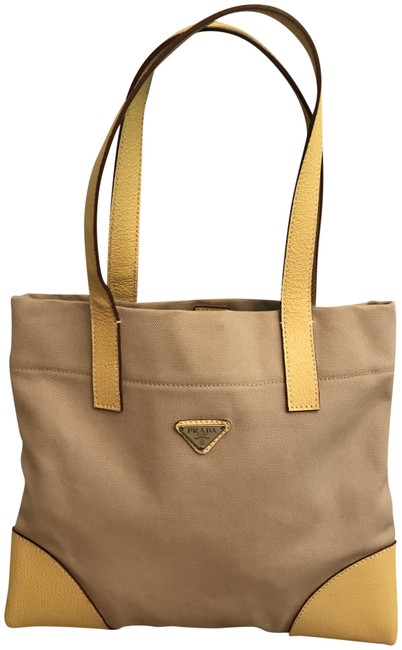 Prada Bn0680 Custard  Cream Yellow Canvas Tote