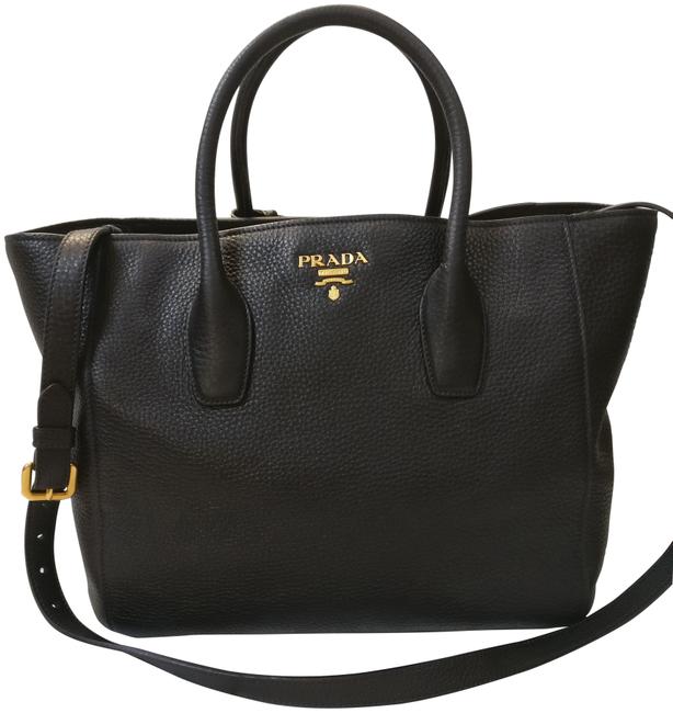 Prada Vitello Daino Bn2694 Satchel Cross Body Black Leather Tote