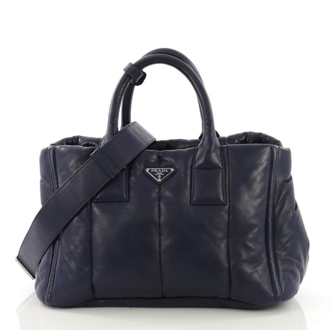 Prada Bomber Convertible Medium Blue Nappa Leather Tote