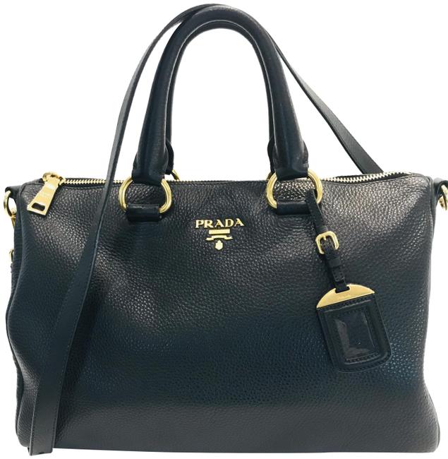 Prada Vitello Daino Boston Bag Black Leather Tote