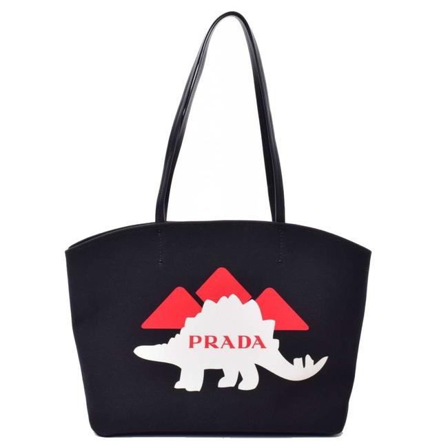 Prada Br Rakuichi Main Store Kanapa Racing Logo Black Canvas  Leather Tote