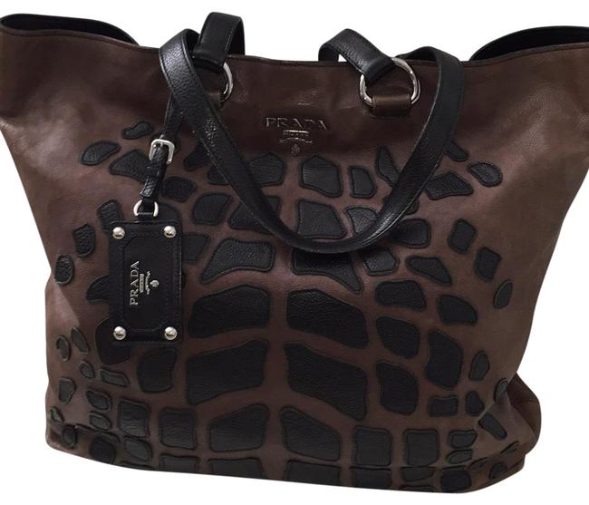Prada Brown with Black Glace Calf Tote