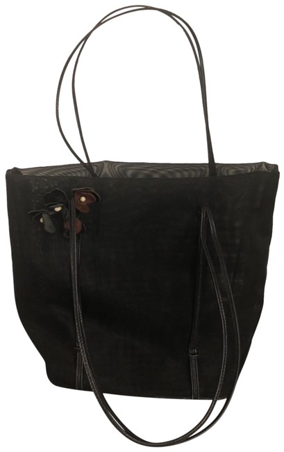 Prada Bucket Bag Black Mesh Nylon Leather Tote