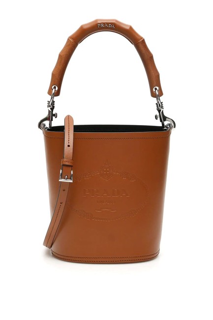 Prada Bucket Bag Cr New Savoia Logo Brown Leather Tote