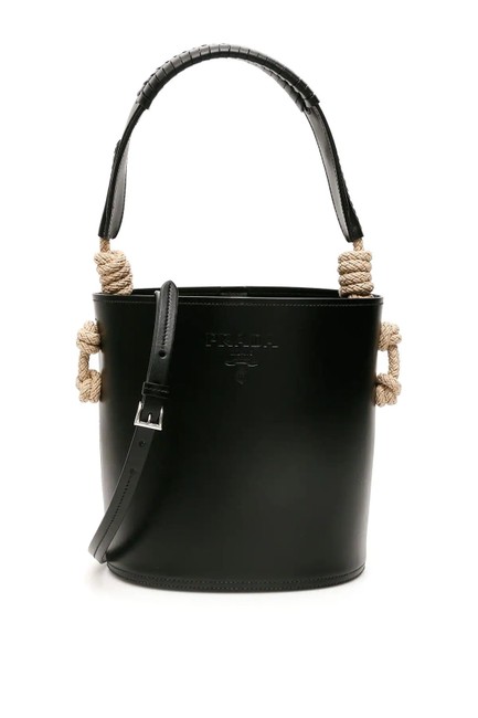 Prada Bucket Bag Cr with Rope Knots Black Leather Tote