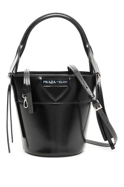 Prada Bucket Bag Leather Ouverture Black Tote