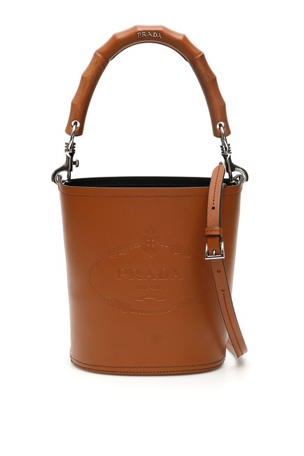 Prada Bucket Bag Savoia Logo Brown Tote