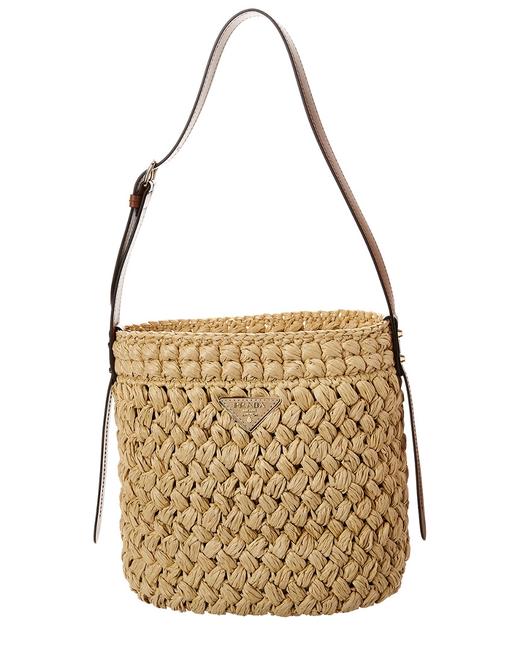 Prada Bucket Bag Raffia  Leather Beige Tote