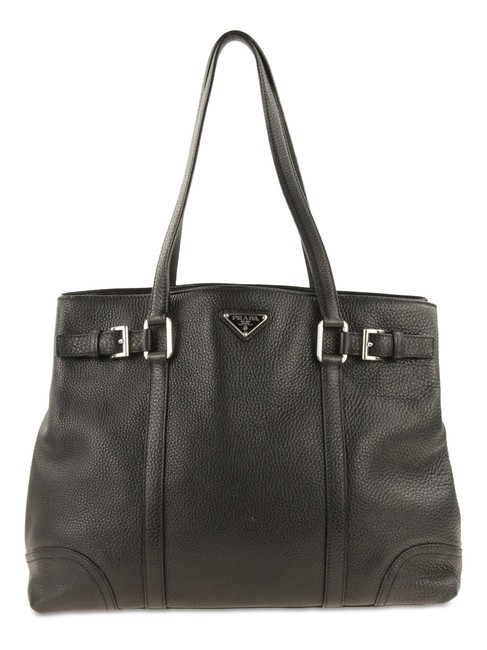 Prada Buckle Black Leather Tote