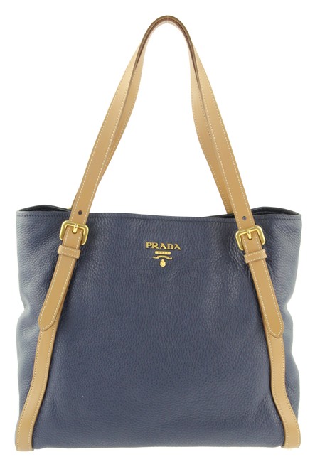 Prada Buckle Navy Leather Tote