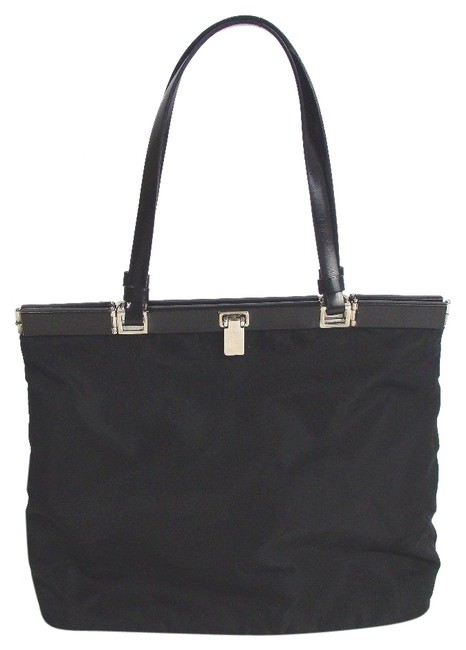 Prada Buckle Purse Black Nylon Tote