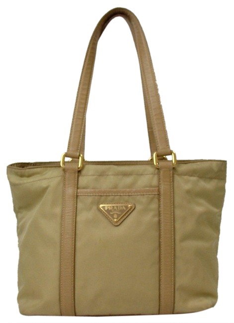 Prada Bag Buckle Tessuto Leather Purse. Khaki Nylon Tote