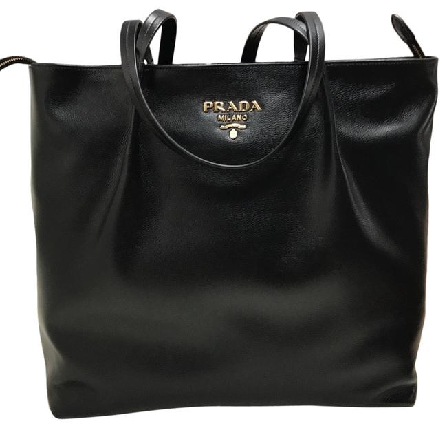 Prada Calf Zip 1bg275 Black Calfskin Leather Tote