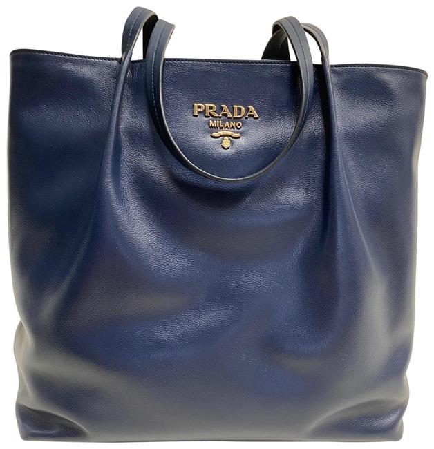 Prada Blue Calfskin Leather Tote