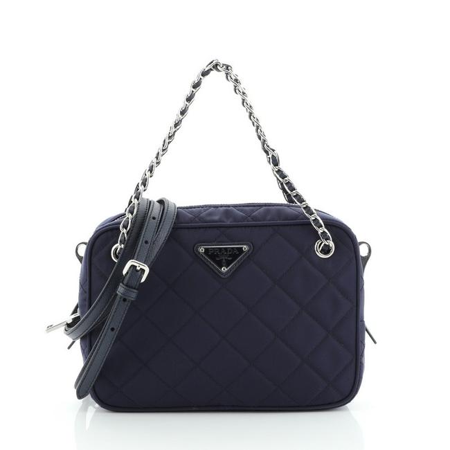 Prada Camera Bag Quilted Small Blue Tessuto Tote