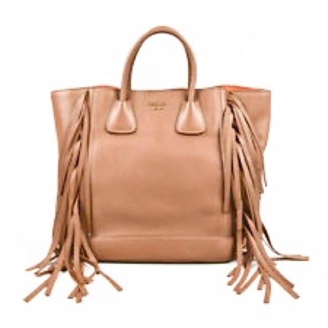 Prada Cammello Pebble Cervo Fringe Tan Leather Tote