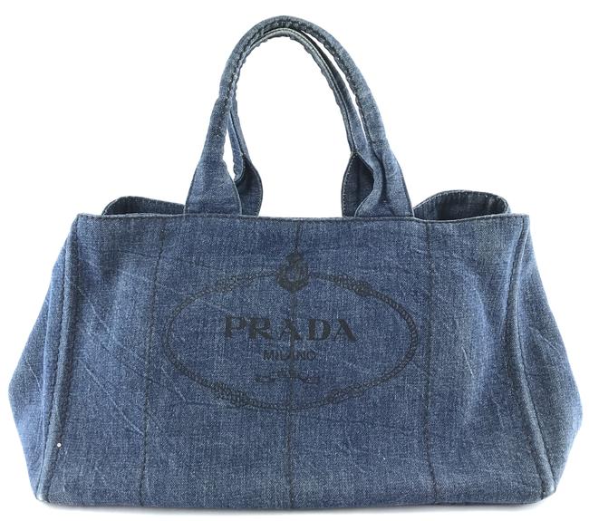 Prada Bag Canapa #27653 Logo Handbag Blue Jean Denim Tote