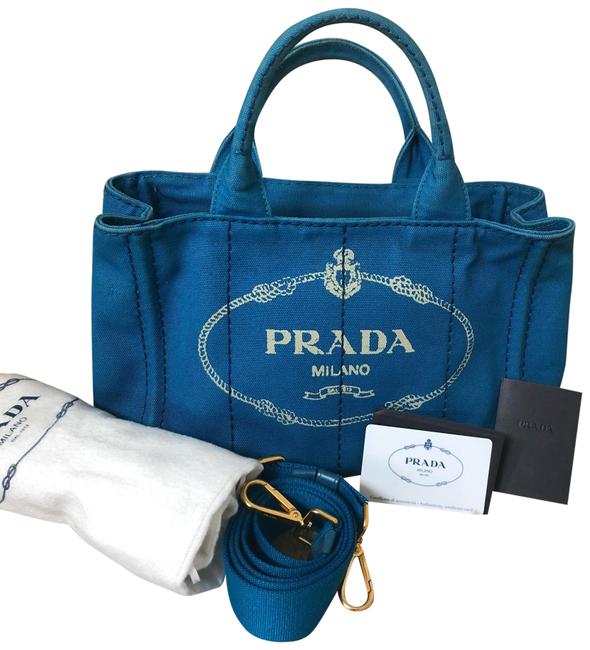 Prada Canapa Azzuro Blue Canvas Tote