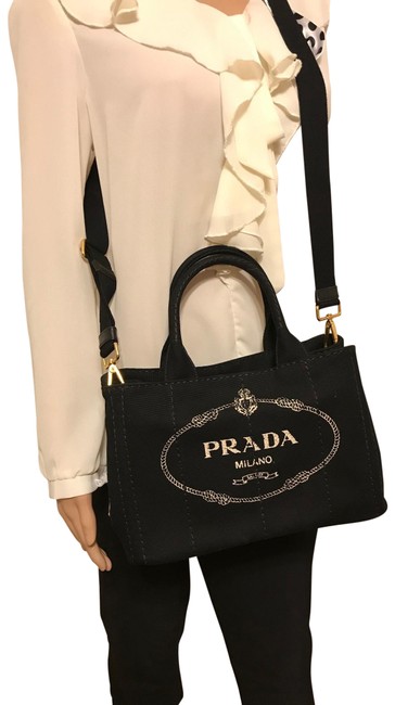 Prada Canapa Black Canvas Tote