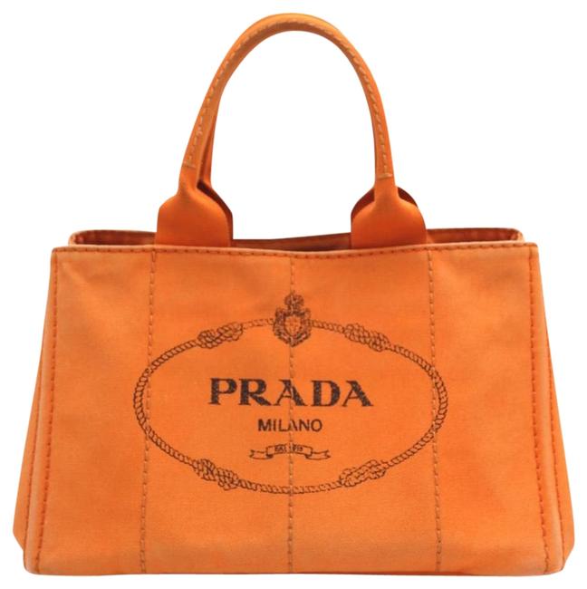 Prada Canapa Black Orange Canvas Tote