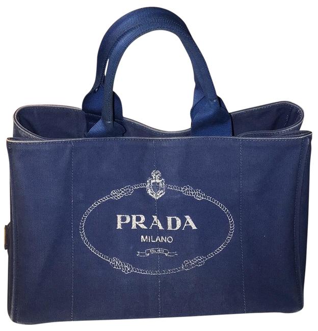Prada Canapa Blue Canvas Tote