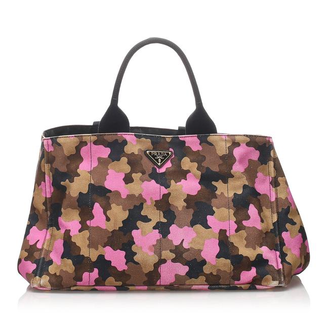 Prada Canapa Camouflage Brown Canvas Tote