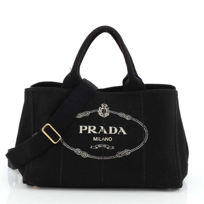Prada Canapa Convertible Large Black Canvas Tote