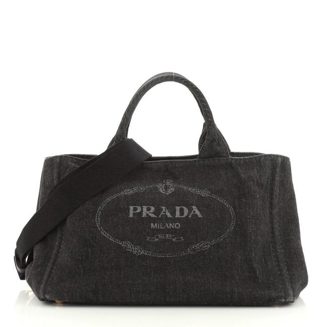 Prada Canapa Convertible Large Black Denim Tote