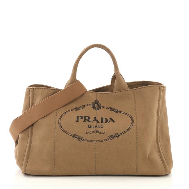 Prada Canapa Convertible Large Brown Canvas Tote