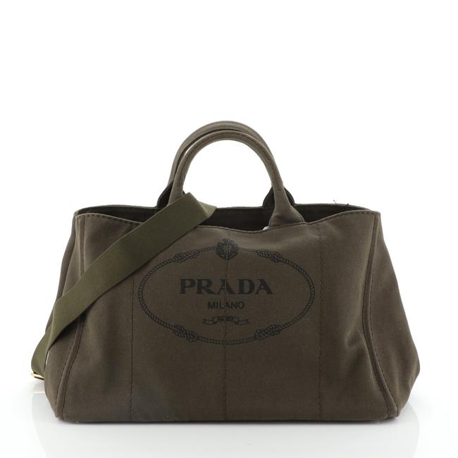 Prada Canapa Convertible Large Green Canvas Tote