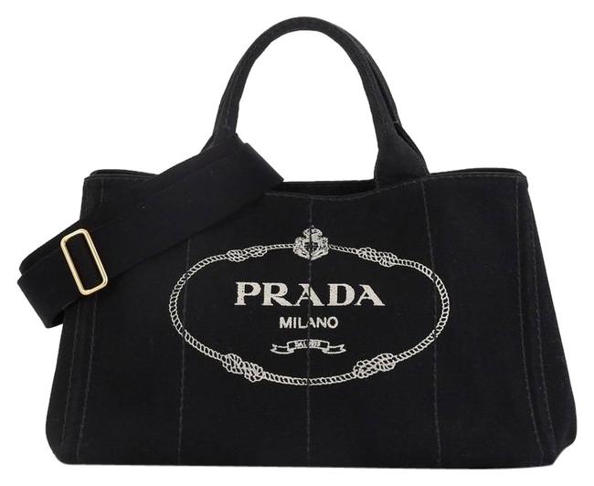 Prada Canapa Convertible Medium Black Canvas Tote