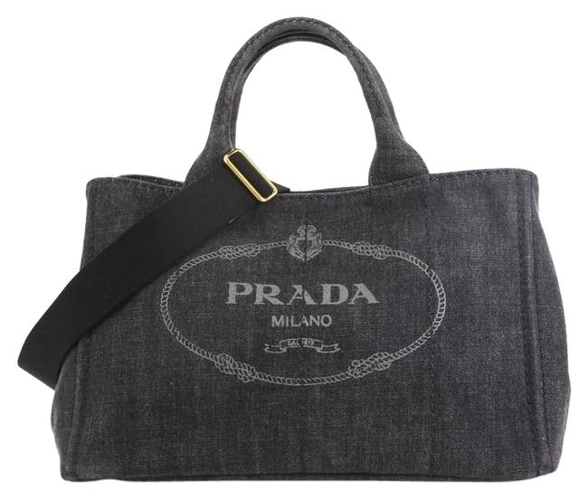 Prada Canapa Convertible Medium Black Denim Tote