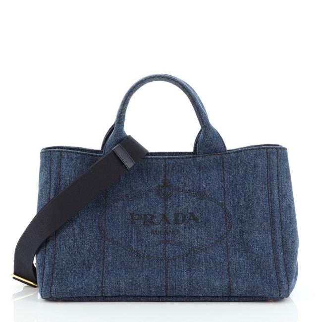 Prada Canapa Convertible Medium Blue Denim Tote