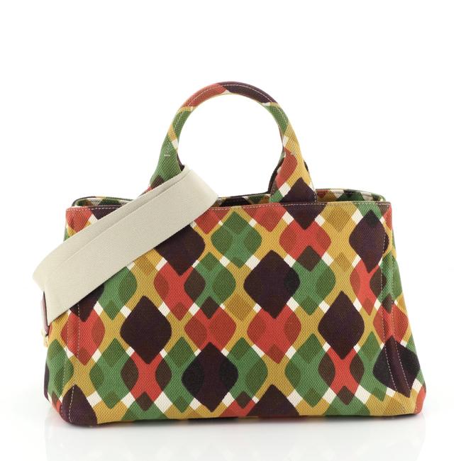 Prada Canapa Convertible Medium Print Canvas Tote