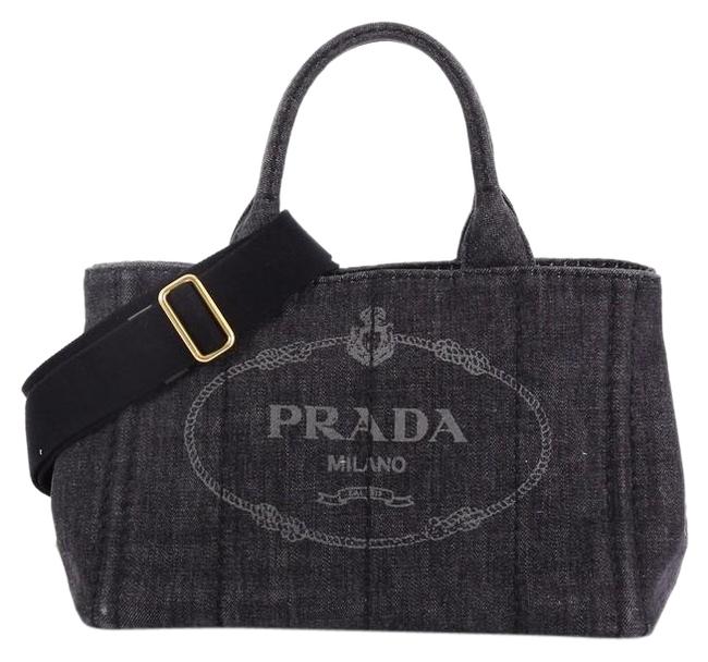 Prada Canapa Convertible Mini Black Denim Tote