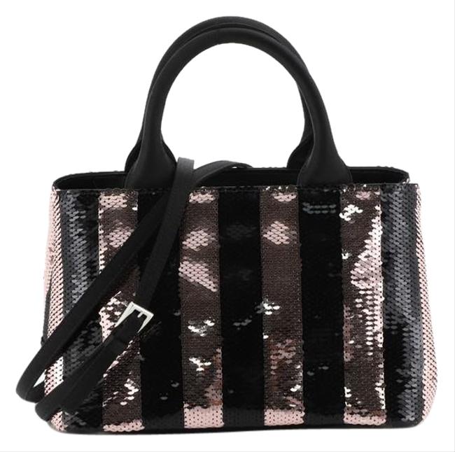 Prada Canapa Convertible Mini Black Pink Sequins Tote