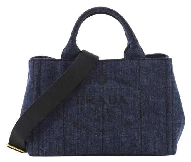 Prada Canapa Convertible Mini Blue Denim Tote